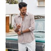 COOFANDY Men’s Cotton Linen Button Down Shirts Long Sleeve Casual Summer Beach Shirts for Men(Champagne)
