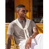 COOFANDY Mens Polo Shirts Short Sleeve Casual Summer Polo Tee Classic Collared Golf Stylish Tops(Khaki&brown Collar)