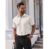 COOFANDY Men’s Short Sleeve Dress Shirts Stretch Wrinkle Free Untucked Casual Button Down Shirt(Beige)
