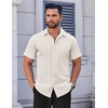 COOFANDY Men’s Short Sleeve Dress Shirts Stretch Wrinkle Free Untucked Casual Button Down Shirt(Beige)