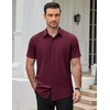 COOFANDY Men’s Short Sleeve Dress Shirts Stretch Wrinkle Free Untucked Casual Button Down Shirt(Burgundy)