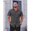 COOFANDY Men’s Short Sleeve Dress Shirts Stretch Wrinkle Free Untucked Casual Button Down Shirt(Dark Grey)