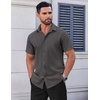 COOFANDY Men’s Short Sleeve Dress Shirts Stretch Wrinkle Free Untucked Casual Button Down Shirt(Dark Grey)