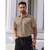 COOFANDY Men’s Short Sleeve Dress Shirts Stretch Wrinkle Free Untucked Casual Button Down Shirt(Khaki)