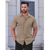 COOFANDY Men’s Short Sleeve Dress Shirts Stretch Wrinkle Free Untucked Casual Button Down Shirt(Khaki)