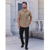COOFANDY Men’s Short Sleeve Dress Shirts Stretch Wrinkle Free Untucked Casual Button Down Shirt(Khaki)
