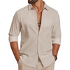 COOFANDY Men’s Casual Button Down Shirts Long Sleeve Cotton Beach Wedding Shirt Summer Linen Shirt for Men(Light Khaki)