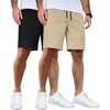 COOFANDY Men’s Casual Shorts Cotton Elastic Waist Drawstring Shorts Lightweight Summer Beach Shorts(2 Pack  Black  Khaki)