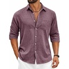 COOFANDY Men’s Cotton Linen Button Down Shirts Long Sleeve Casual Summer Beach Shirts for Men(Burgundy)