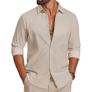 COOFANDY Men’s Casual Button Down Shirts Long Sleeve Cotton Beach Wedding Shirt Summer Linen Shirt for Men(Light Khaki)