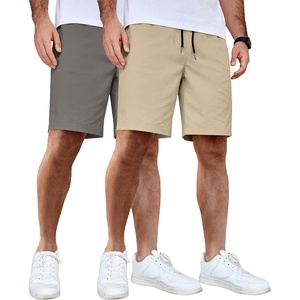 COOFANDY Men’s Casual Shorts Cotton Elastic Waist Drawstring Shorts Lightweight Summer Beach Shorts(2 Pack  Dark Grey  Khaki)