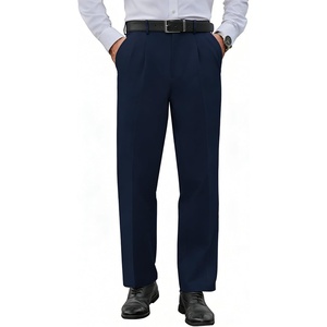 COOFANDY Men’s Classic Fit Dress Pants Expandable Waist Suit Pant Pleated Front Slacks(Navy Blue)
