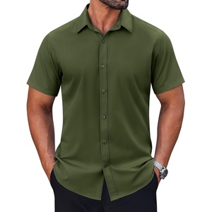 COOFANDY Men’s Short Sleeve Dress Shirts Stretch Wrinkle Free Untucked Casual Button Down Shirt(Army Green)