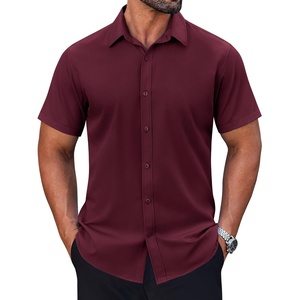 COOFANDY Men’s Short Sleeve Dress Shirts Stretch Wrinkle Free Untucked Casual Button Down Shirt(Burgundy)