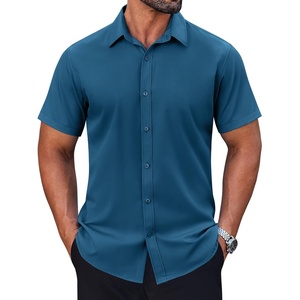 COOFANDY Men’s Short Sleeve Dress Shirts Stretch Wrinkle Free Untucked Casual Button Down Shirt(Dark Blue)