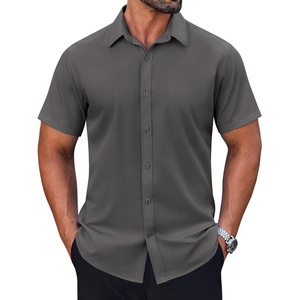 COOFANDY Men’s Short Sleeve Dress Shirts Stretch Wrinkle Free Untucked Casual Button Down Shirt(Dark Grey)