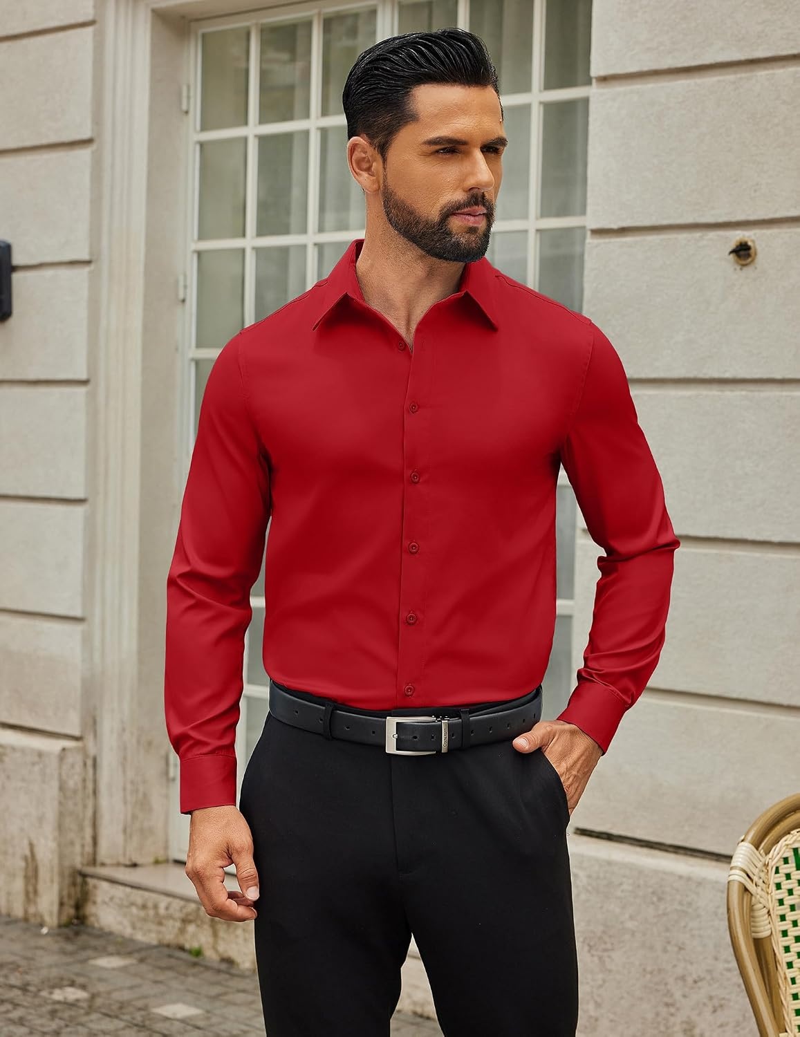 image:imageCOOFANDY Mens Dress Shirts Long Sleeve Button Down Shirts Regular Fit Business Casual ShirtsRed