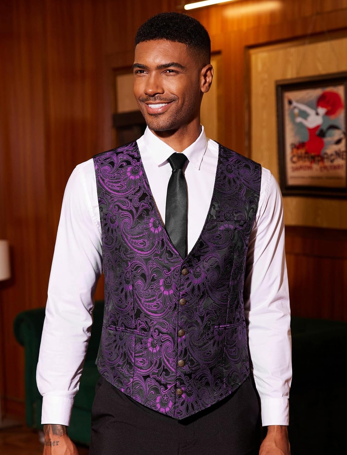 image:imageCOOFANDY Mens Paisley Vests Victorian Steampunk Gothic Suit Vest Slim Fit VNeck Tuxedo WaistcoatPurple