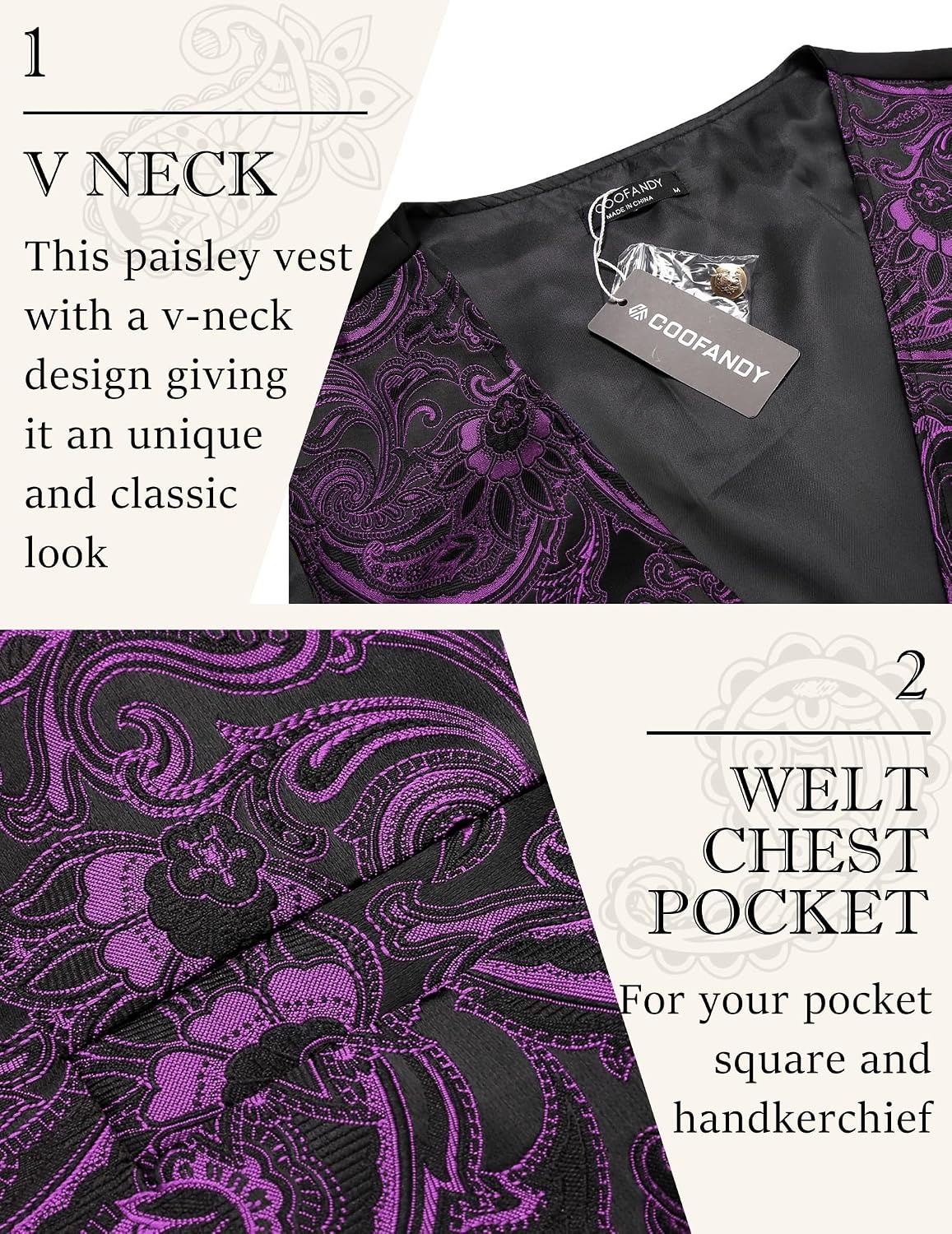 image:imageCOOFANDY Mens Paisley Vests Victorian Steampunk Gothic Suit Vest Slim Fit VNeck Tuxedo WaistcoatPurple