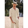 COOFANDY Linen Sets For Men 2 Piece Button Down Shirt Long Sleeve And Casual Beach Drawstring Waist Pants Summer Outfits