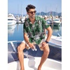 COOFANDY Men Hawaiian Tropical Shirt Button Down Short Sleeve Vintage Floral Shirt Green/White