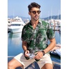 COOFANDY Men Hawaiian Tropical Shirt Button Down Short Sleeve Vintage Floral Shirt Green/White