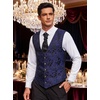 COOFANDY Men’s Paisley Vests Victorian Steampunk Gothic Suit Vest Slim Fit V-Neck Tuxedo Waistcoat(Blue)