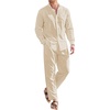 COOFANDY Linen Sets For Men 2 Piece Button Down Shirt Long Sleeve And Casual Beach Drawstring Waist Pants Summer Outfits