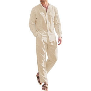 COOFANDY Linen Sets For Men 2 Piece Button Down Shirt Long Sleeve And Casual Beach Drawstring Waist Pants Summer Outfits