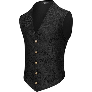 COOFANDY Men’s Paisley Vests Victorian Steampunk Gothic Suit Vest Slim Fit V-Neck Tuxedo Waistcoat(Black)