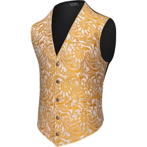 COOFANDY Men’s Paisley Vests Victorian Steampunk Gothic Suit Vest Slim Fit V-Neck Tuxedo Waistcoat(Gold)