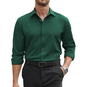 COOFANDY Mens Stretch Dress Shirts Long Sleeve Button Down Shirt Regular Fit Formal Business Shirts(Dark Green)