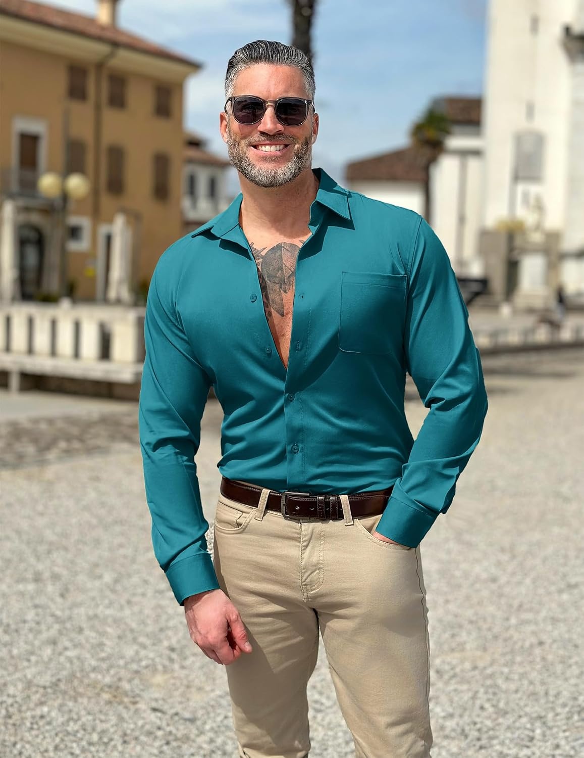 image:imageCOOFANDY Mens Dress Shirts Wrinkle Free Long Sleeve Button Down Shirts Formal Business ShirtLake Blue