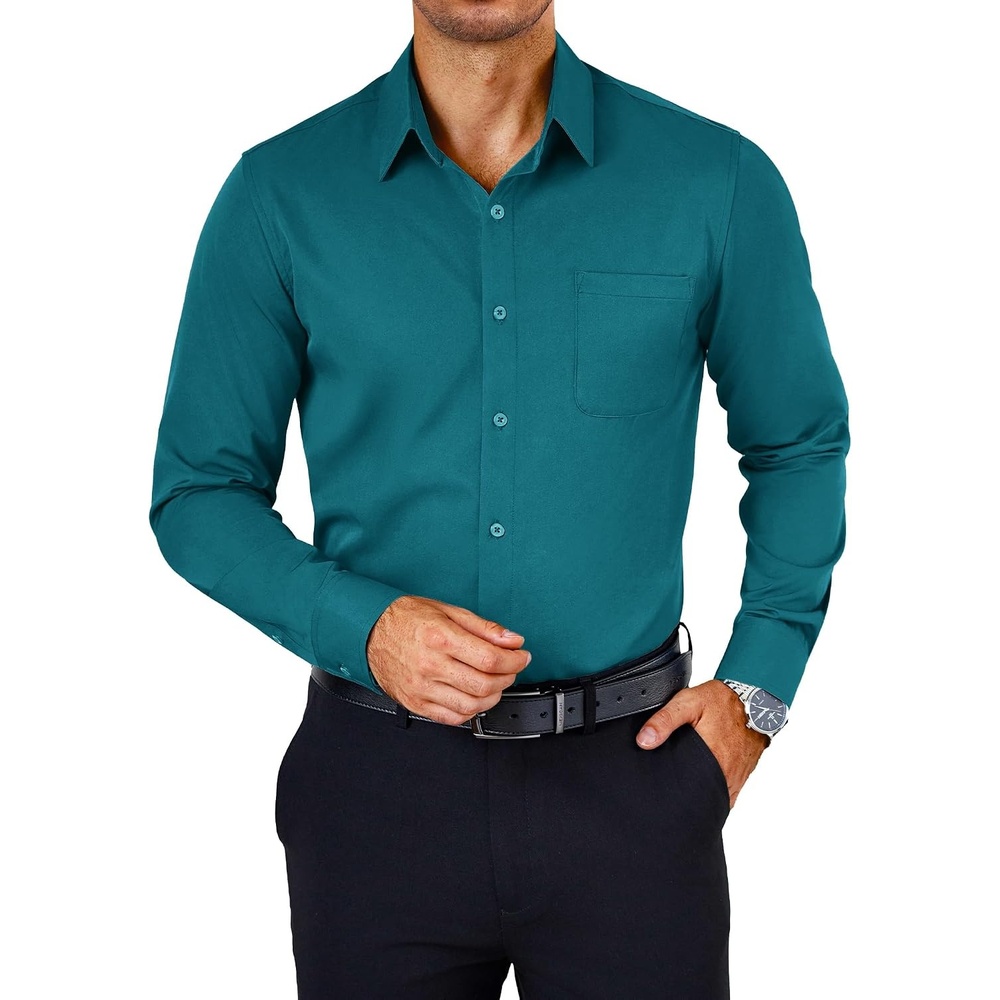 image:imageCOOFANDY Mens Dress Shirts Wrinkle Free Long Sleeve Button Down Shirts Formal Business ShirtLake Blue
