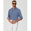 COOFANDY Mens Long Sleeve Button Down Shirts Wrinkle Free Dress Shirts Slim Fit Cotton Plaid Shirt(Navy Blue Green Plaid)