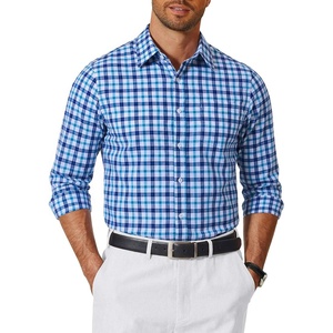 COOFANDY Mens Long Sleeve Button Down Shirts Wrinkle Free Dress Shirts Slim Fit Cotton Plaid Shirt(Blue Gingham)