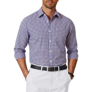COOFANDY Mens Long Sleeve Button Down Shirts Wrinkle Free Dress Shirts Slim Fit Cotton Plaid Shirt(Blue Orange Plaid)