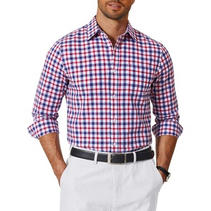 COOFANDY Mens Long Sleeve Button Down Shirts Wrinkle Free Dress Shirts Slim Fit Cotton Plaid Shirt(Blue Red Gingham)