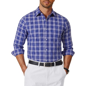 COOFANDY Mens Long Sleeve Button Down Shirts Wrinkle Free Dress Shirts Slim Fit Cotton Plaid Shirt(Blue White Plaid)