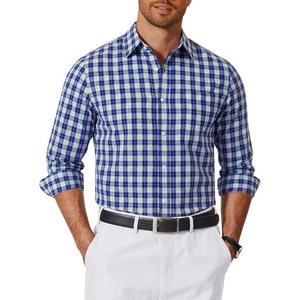 COOFANDY Mens Long Sleeve Button Down Shirts Wrinkle Free Dress Shirts Slim Fit Cotton Plaid Shirt(Navy Blue Green Plaid)