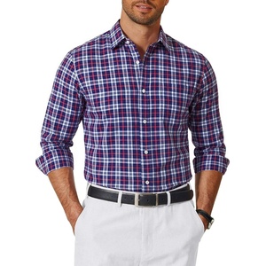 COOFANDY Mens Long Sleeve Button Down Shirts Wrinkle Free Dress Shirts Slim Fit Cotton Plaid Shirt(Navy Blue Red Plaid)