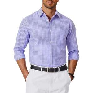COOFANDY Mens Long Sleeve Button Down Shirts Wrinkle Free Dress Shirts Slim Fit Cotton Plaid Shirt(Purple Blue Gingham)