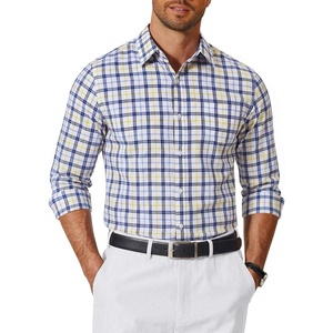 COOFANDY Mens Long Sleeve Button Down Shirts Wrinkle Free Dress Shirts Slim Fit Cotton Plaid Shirt(White Yellow Plaid)