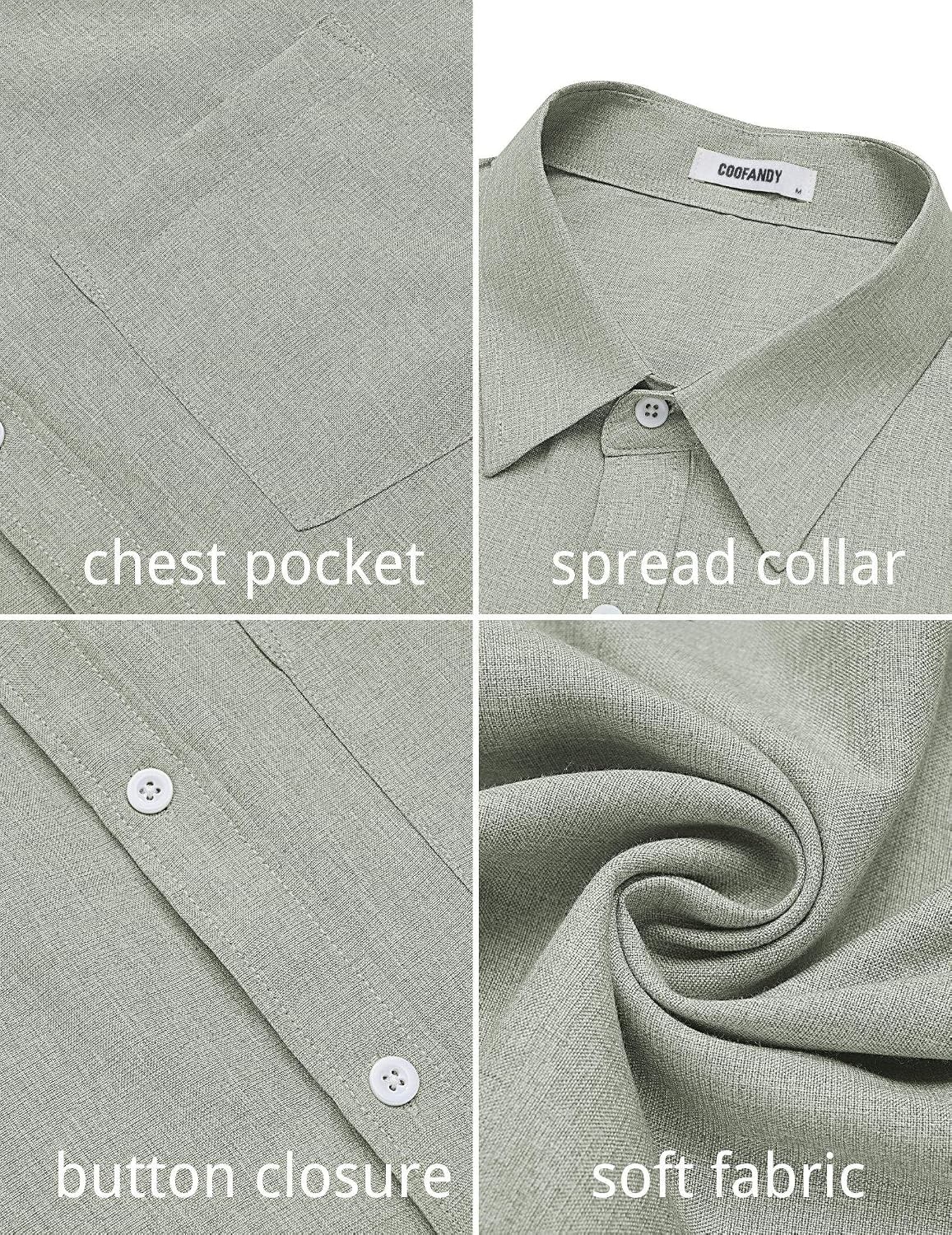 image:imageCOOFANDY Mens Button Down Shirt Short Sleeve Casual Shirts Summer Beach Textured Shirts with PocketGreen