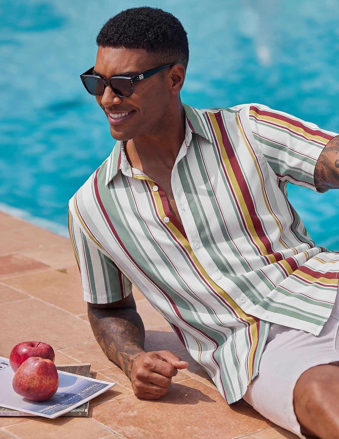 image:imageCOOFANDY Mens Button Down Shirts Short Sleeve Casual Summer Beach Shirts Vacation Wedding ShirtsRetro Stripescolors