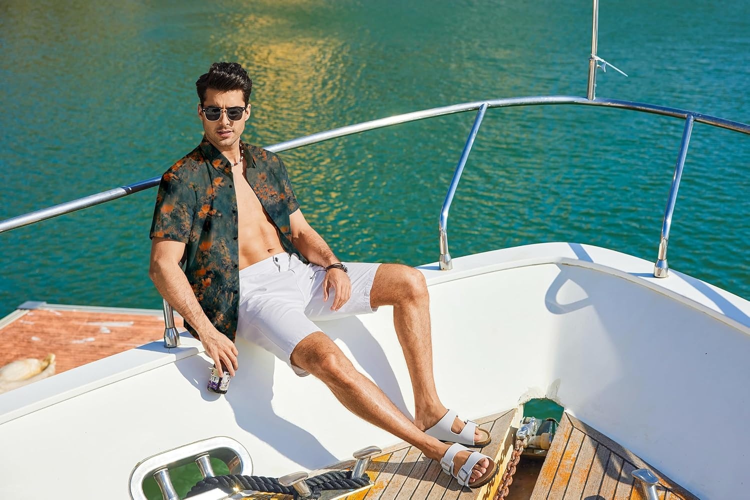 image:imageCOOFANDY Mens Hawaiian Shirt Short Sleeve Button Down Beach Vacation Shirt Retro Summer Tropical ShirtsDeep Teal Bold Watercolor