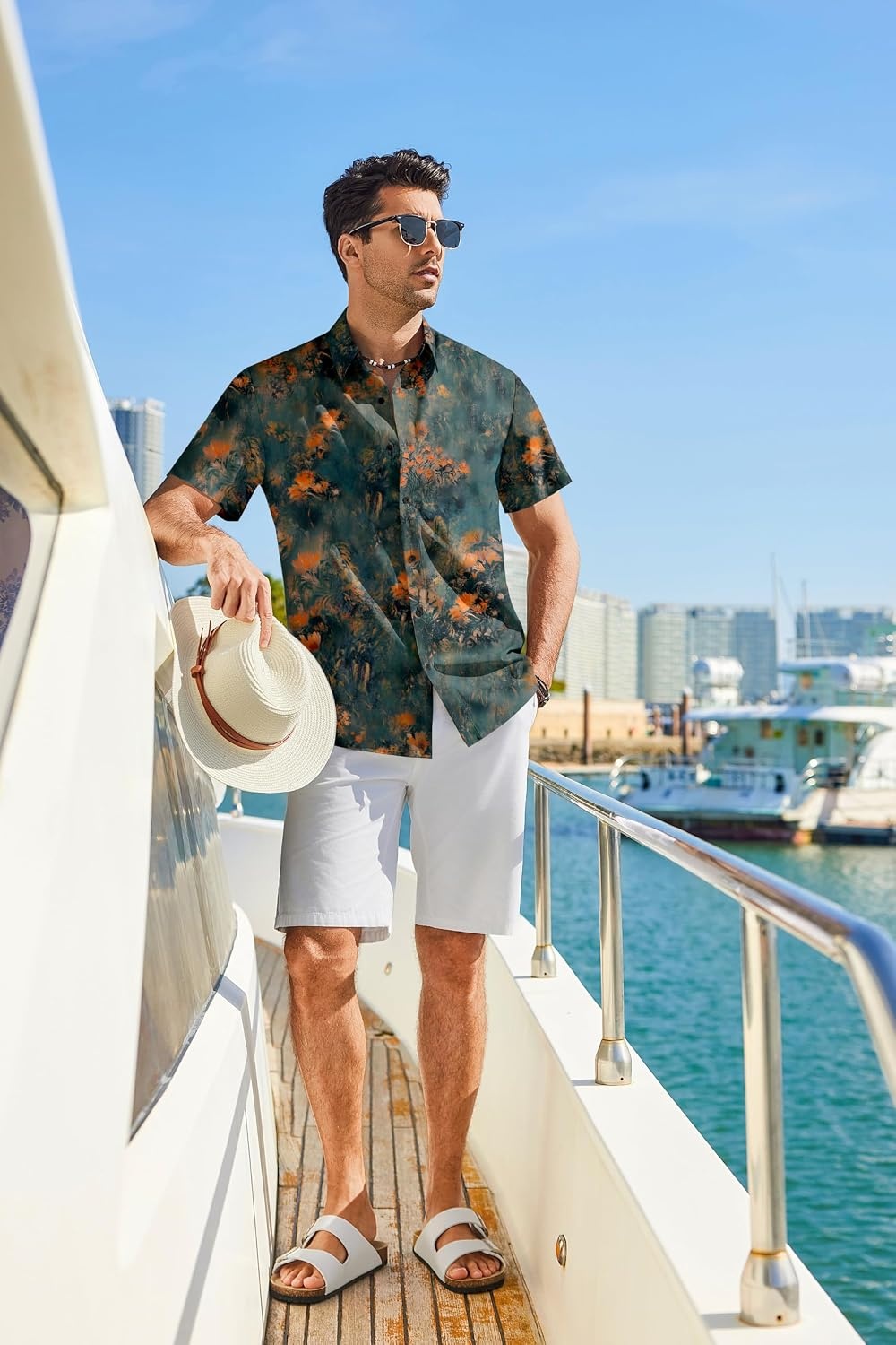 image:imageCOOFANDY Mens Hawaiian Shirt Short Sleeve Button Down Beach Vacation Shirt Retro Summer Tropical ShirtsDeep Teal Bold Watercolor