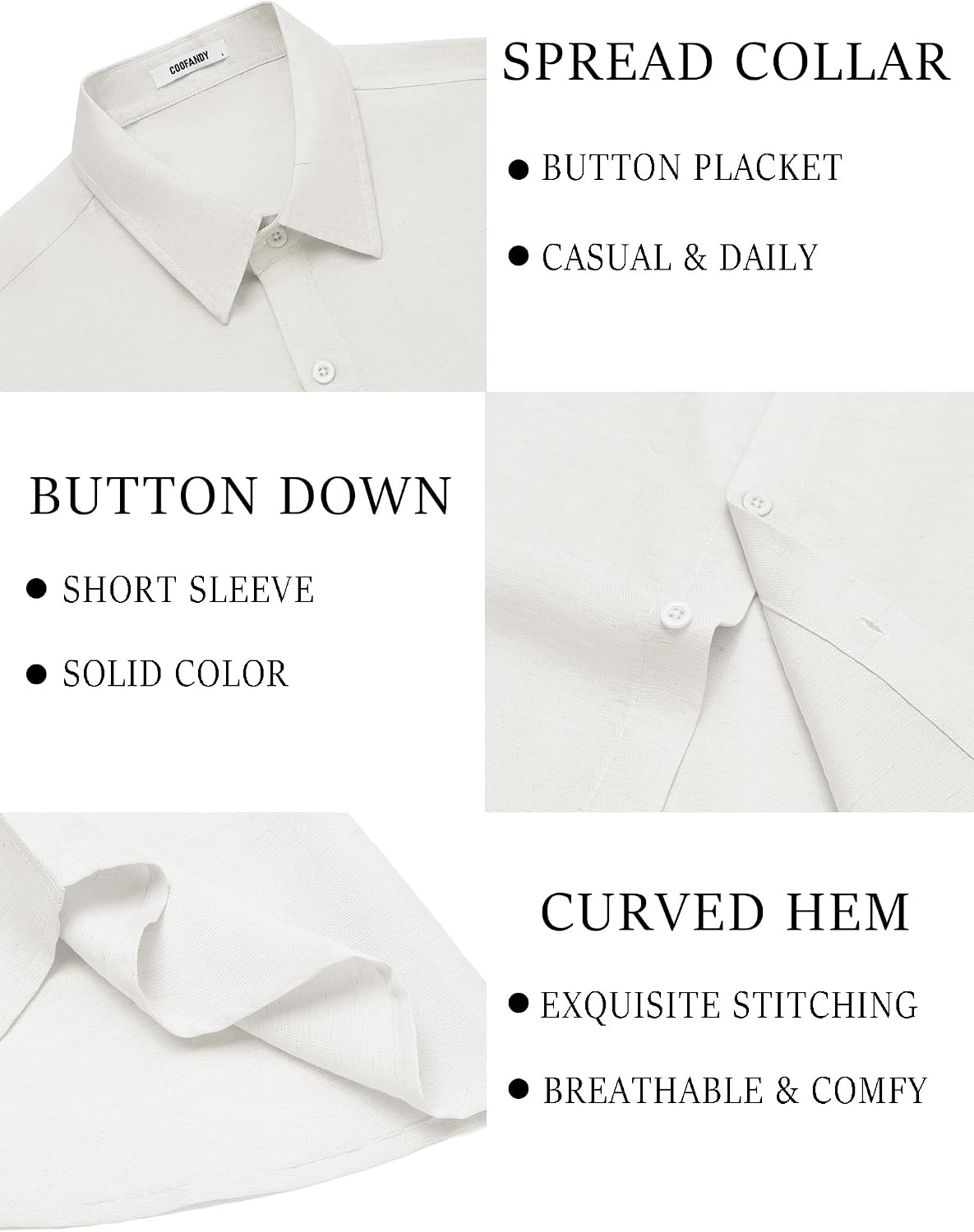 image:imageCOOFANDY Mens Linen Shirts Short Sleeve Casual Button Down Shirts Beach Summer Wedding TopsAll White