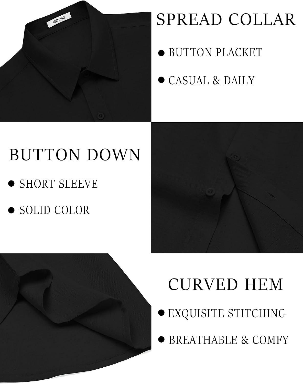 image:imageCOOFANDY Mens Linen Shirts Short Sleeve Casual Button Down Shirts Beach Summer Wedding TopsBlack