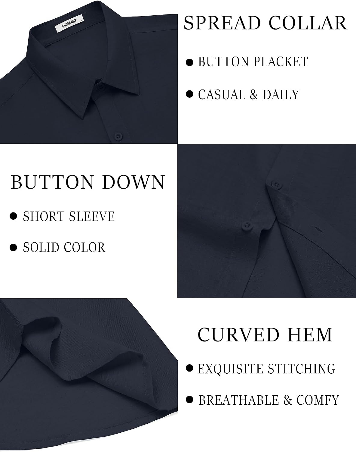 image:imageCOOFANDY Mens Linen Shirts Short Sleeve Casual Button Down Shirts Beach Summer Wedding TopsDark Blue
